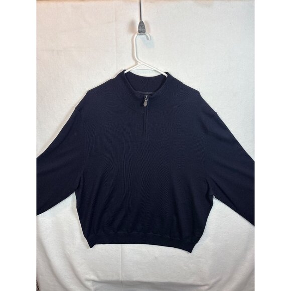 Mens Store Bloomingdales 100% Merino Wool Navy Half-Zip Sweater XXL - Picture 1 of 11
